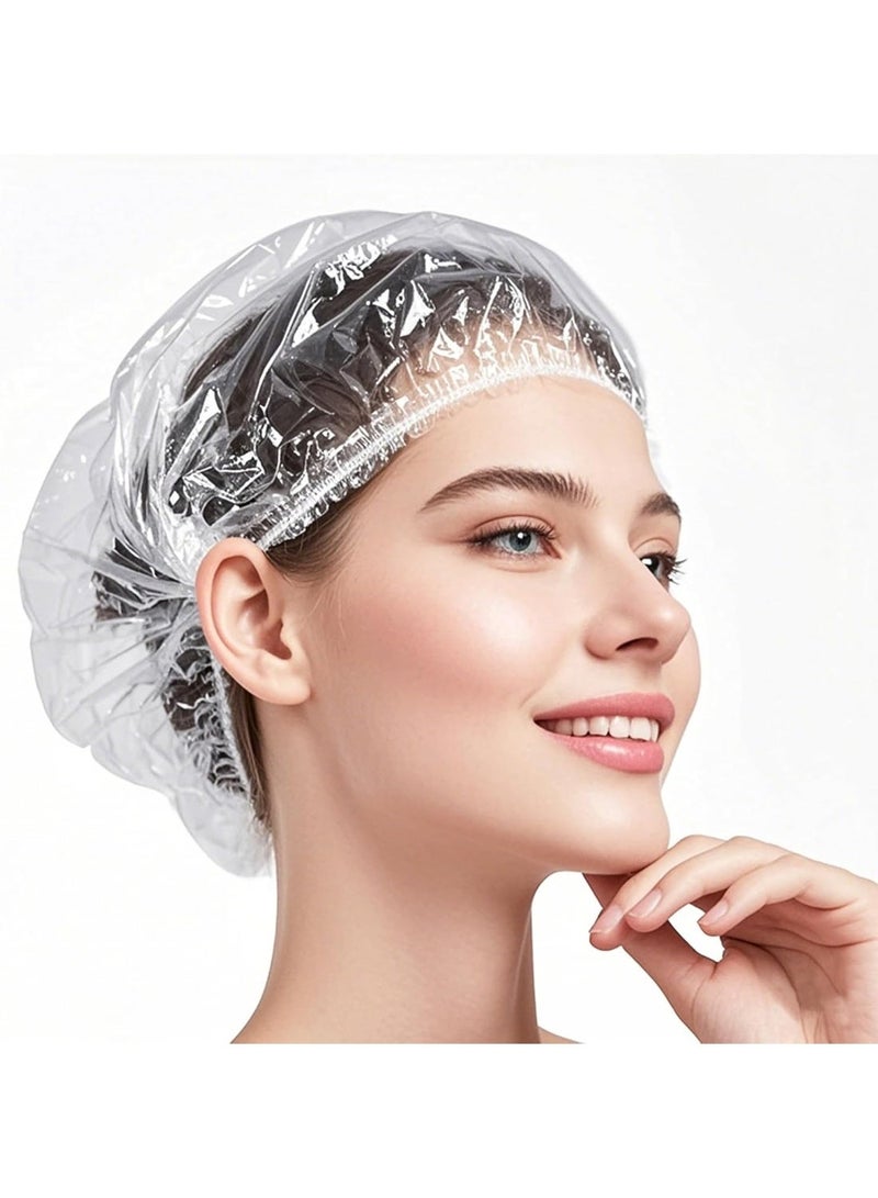 Chabeia 100 PCS Disposable Shower Caps, Plastic Clear Hair Cap, Large Thick Waterproof Bath Caps for Women, Multi-Purpose Thickening Elastic Bath Cap - Image 1